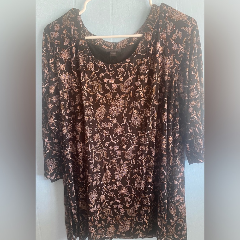 J. Jill Black Floral-Print Long Sleeve Tunic